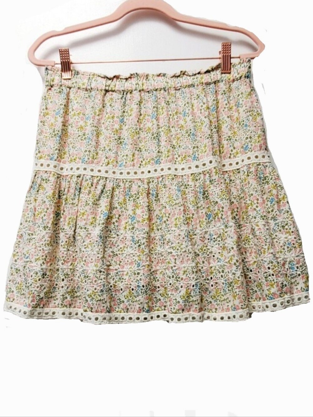 Jennifer & Grace Floral Embroidered Boho Cottagecore Skirt 100% Cotton Size M